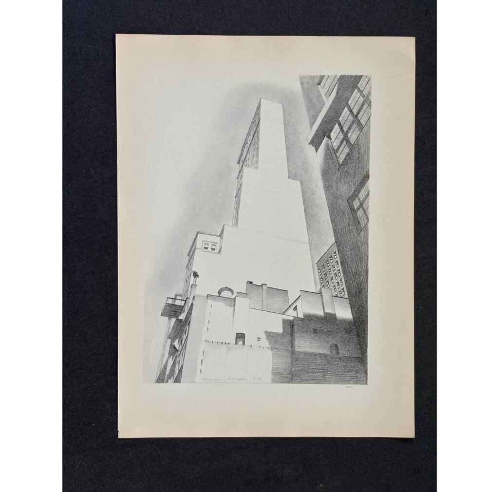 Charles Sheeler "Delmonico Building" 1930s Art Print Sketch Vtg NYC Skyscraper